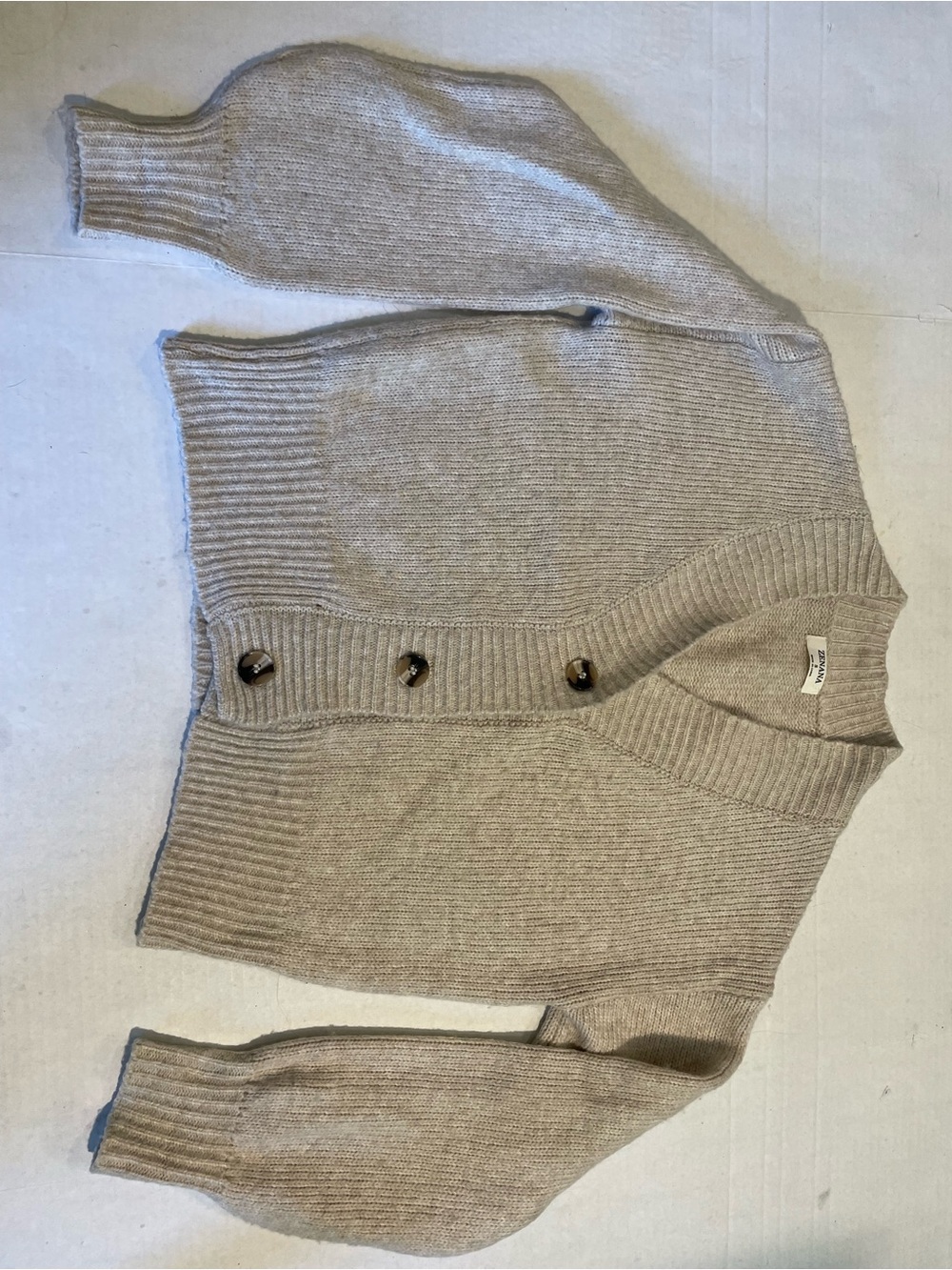 Zenana Outfitters Taupe Ribbed Button-Front Cardigan